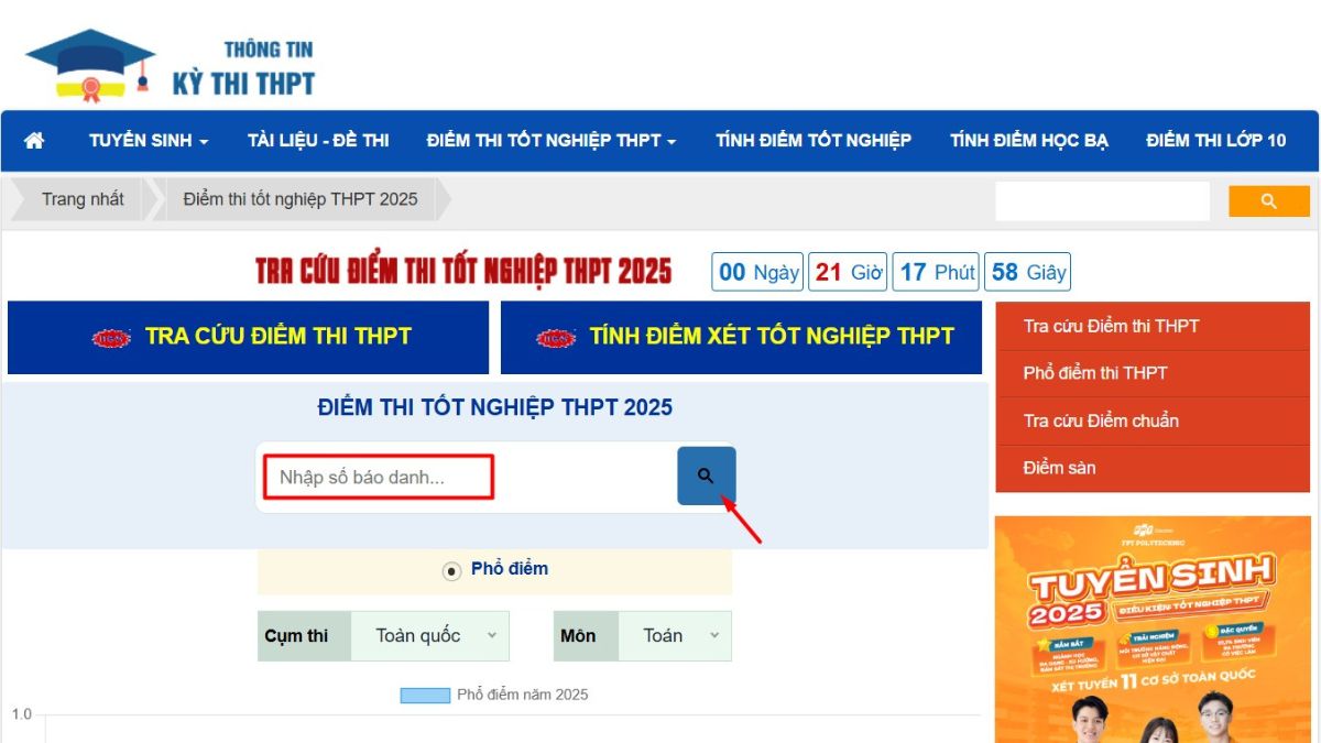 Truy cập vào trang web https://thitotnghiepthpt.vn để tra cứu điểm thi