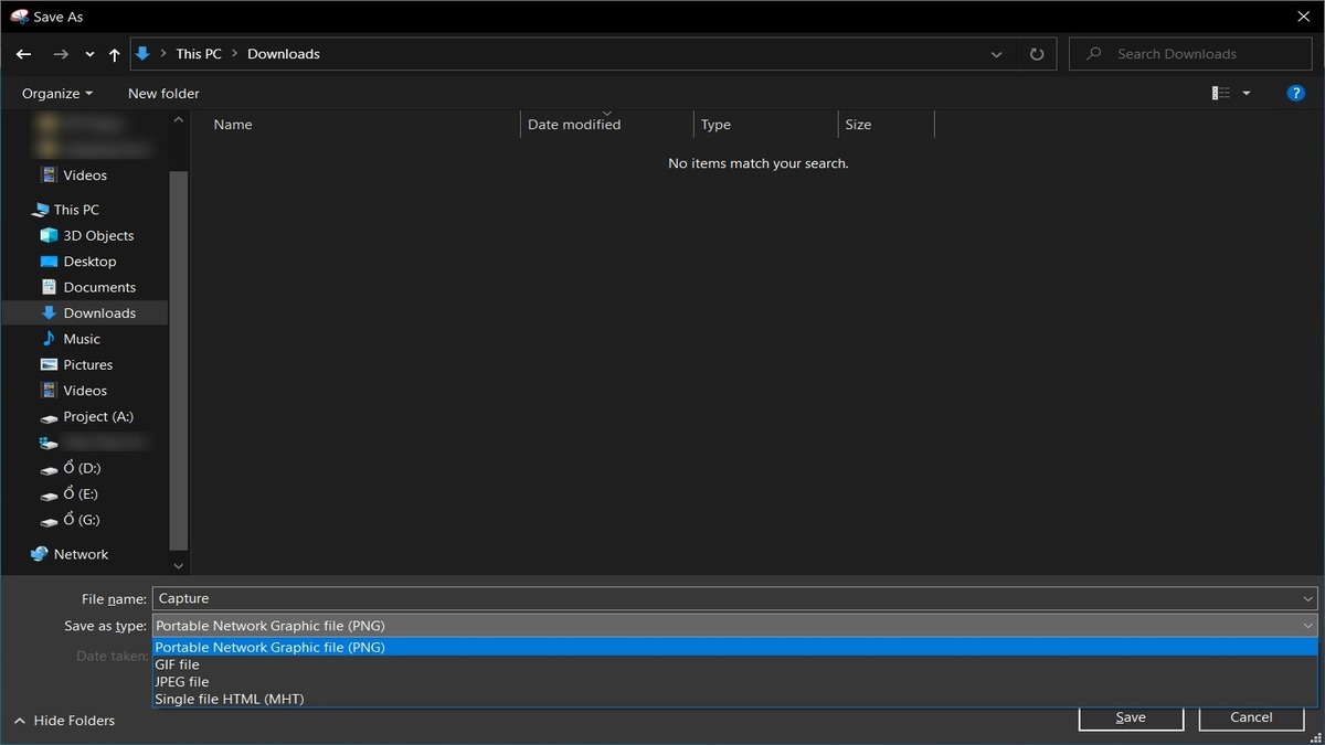 Snipping tool giúp lưu ảnh với nhiều định dạng khác nhau