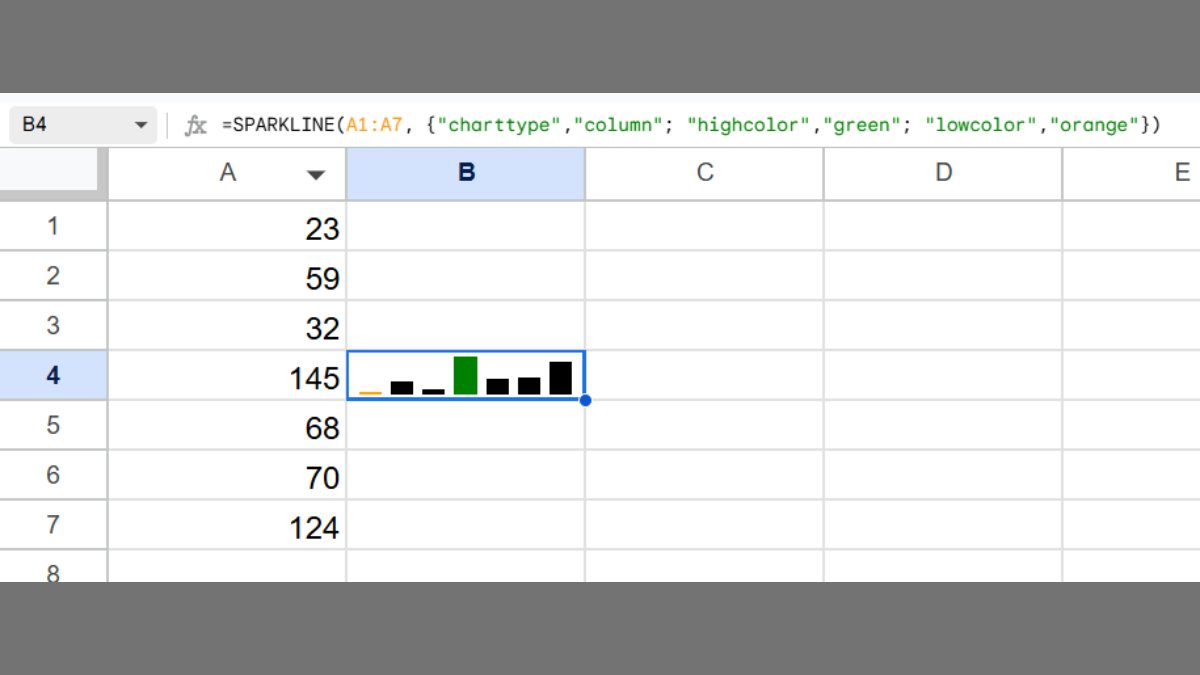 Hướng dẫn tuỳ chỉnh SPARKLINE trong Google Sheets ví dụ 2
