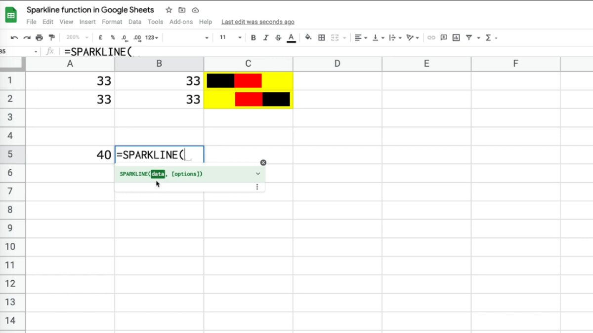 Cách chèn SPARKLINE trong Google Sheets bước 1