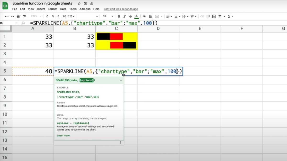 Cách chèn SPARKLINE trong Google Sheets bước 2