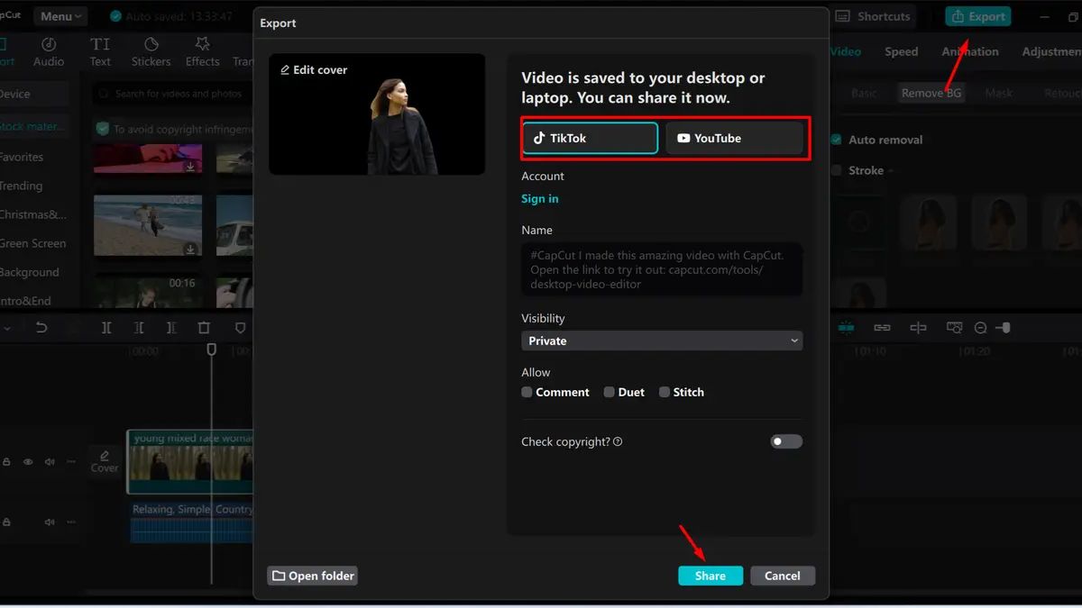 Chọn “Export” để xuất video