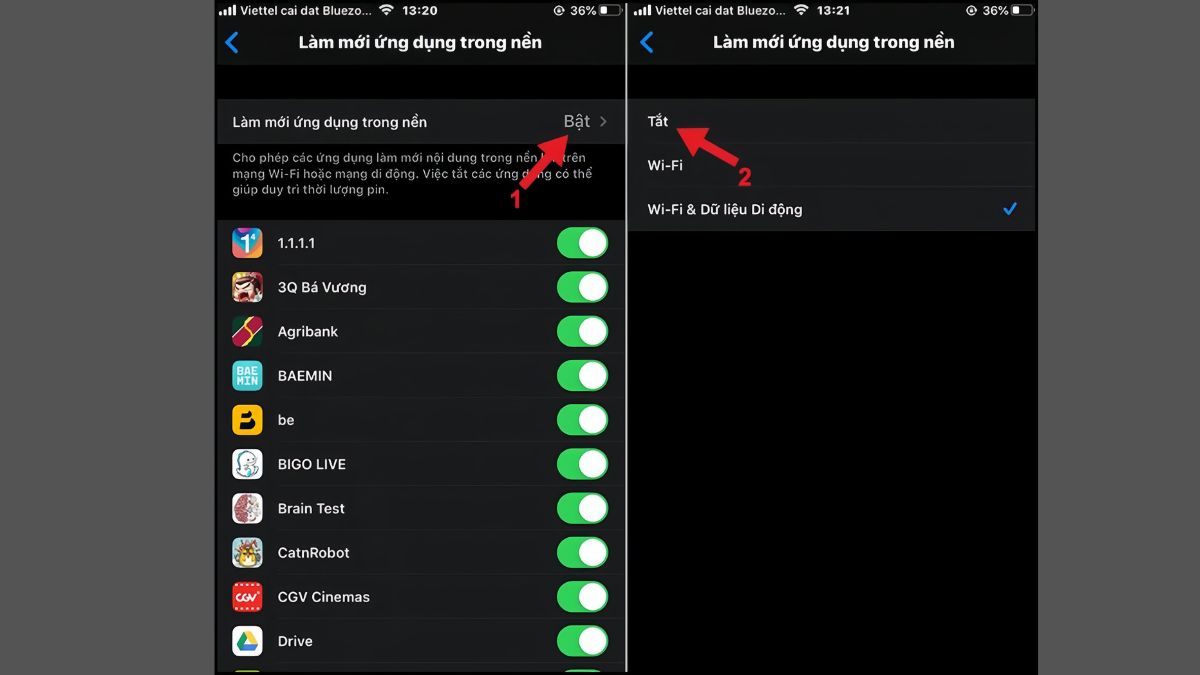 cách Tắt bằng cài đặt làm mới ứng dụng trong nền iphone bước 2