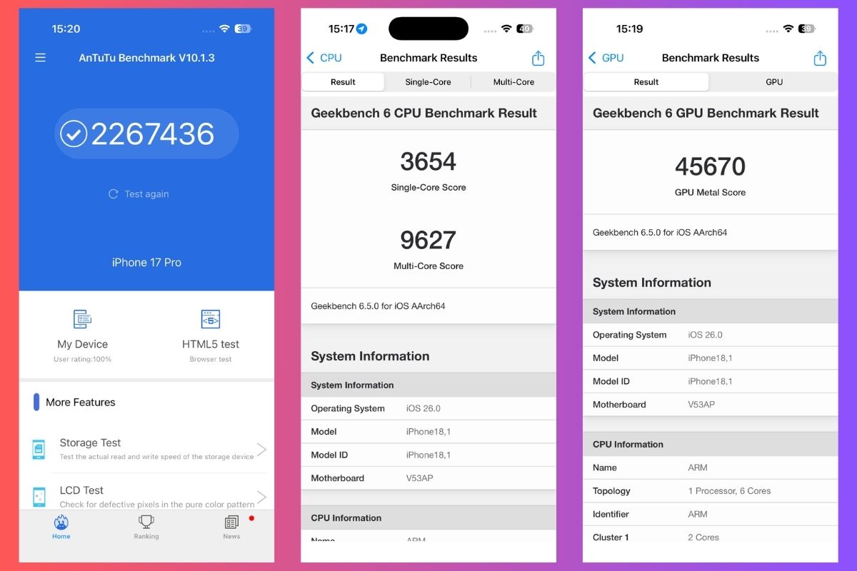 Đánh giá iPhone 17 Pro về điểm số Antutu và Geekbench
