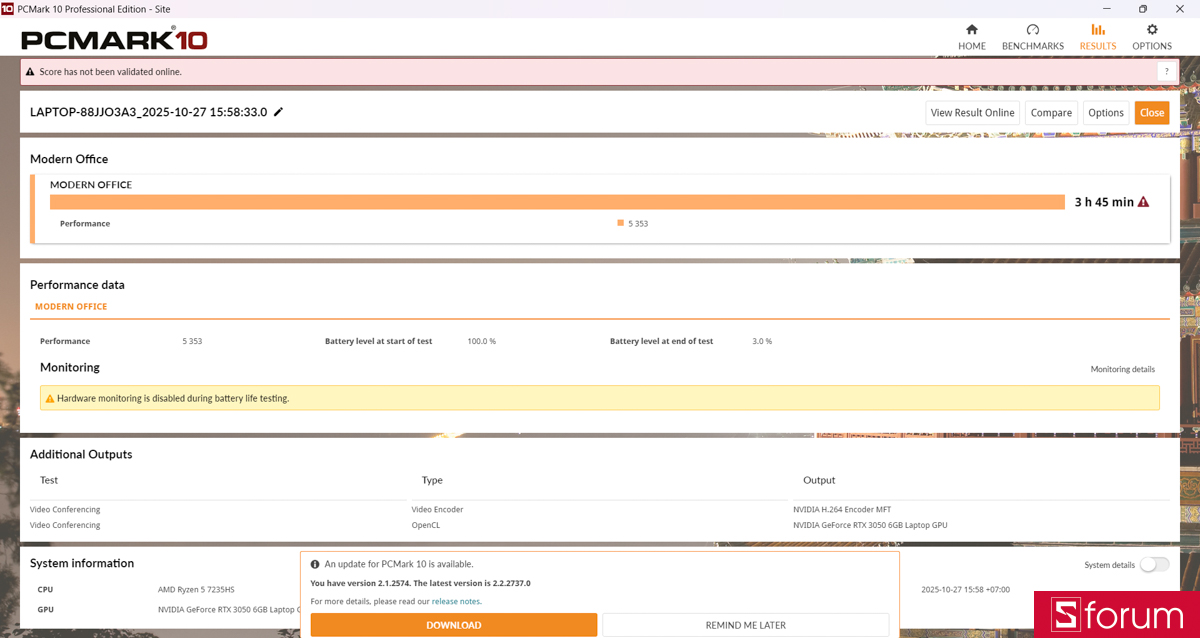 Lenovo LOQ 15ARP9 cho thời lượng vào khoảng hơn 4 tiếng