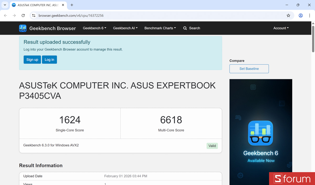 Geekbench 6 ghi nhận 1,624 điểm đơn nhân và 6,618 điểm đa nhân