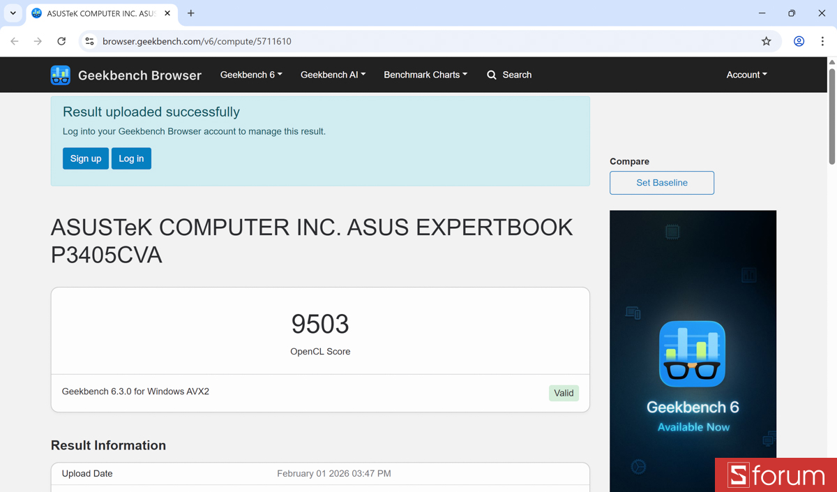 Geekbench 6 (OpenCL), máy đạt khoảng 9,503 điểm