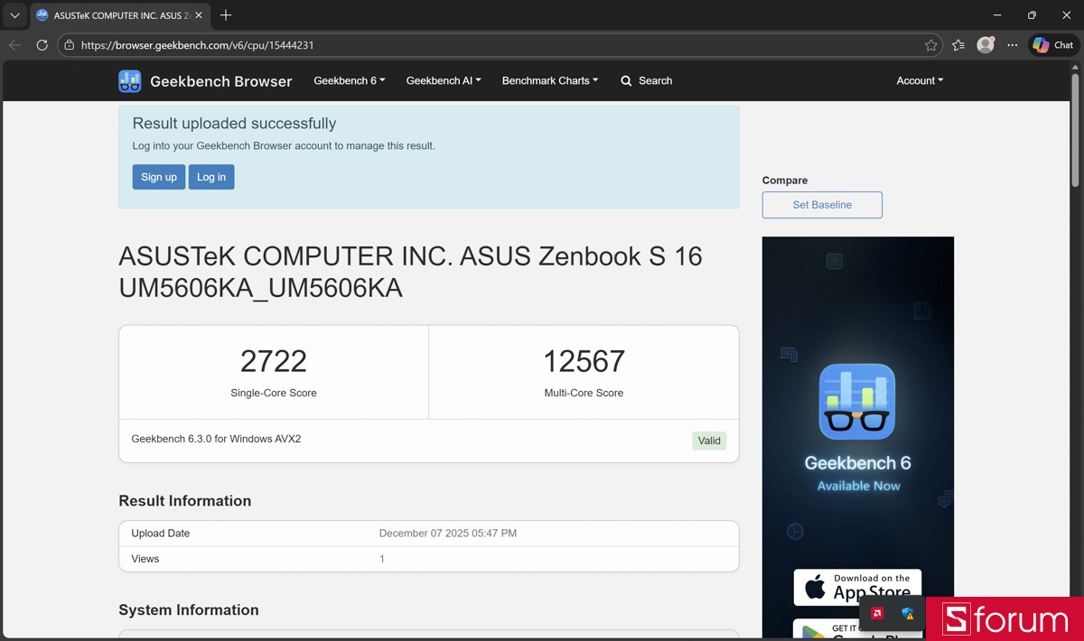 Geekbench 6 càng thể hiện rõ điều này khi máy đạt 2.722 điểm đơn nhân và 12.567 điểm đa nhân