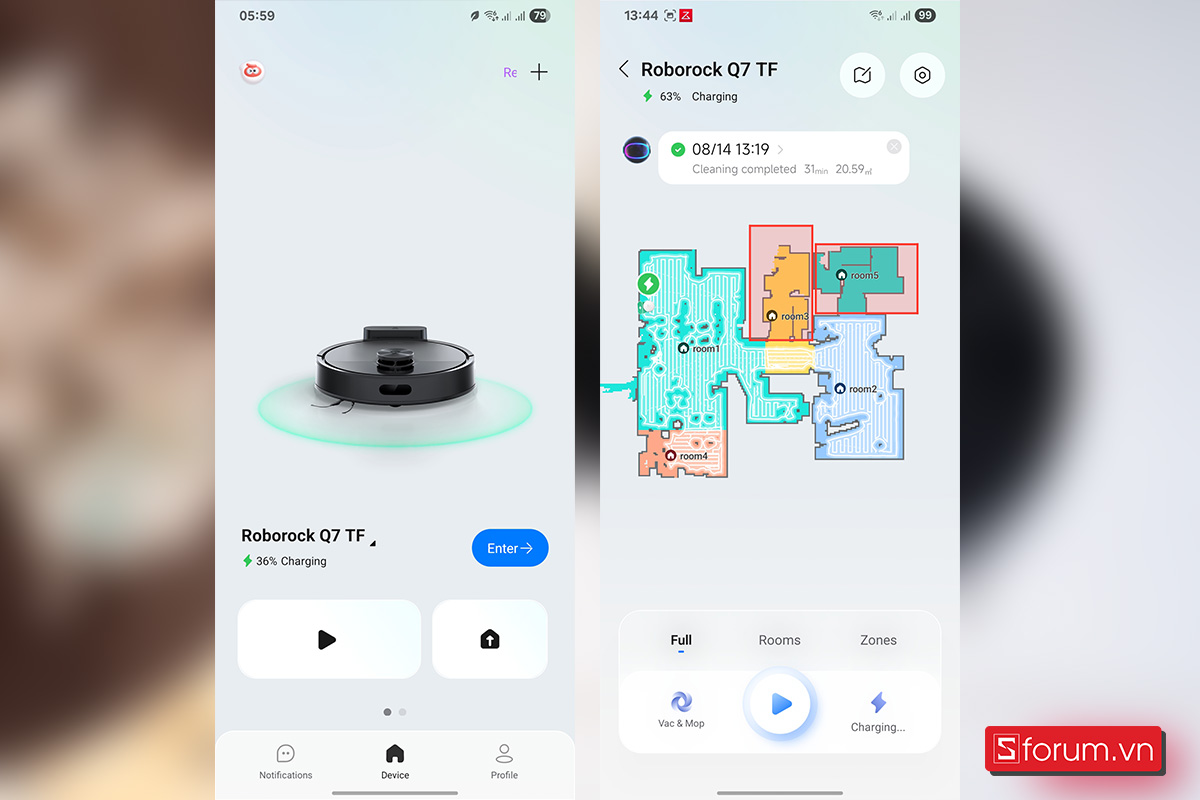 Roborock Q7 TF được điều khiển và quản lý trong app Roborock