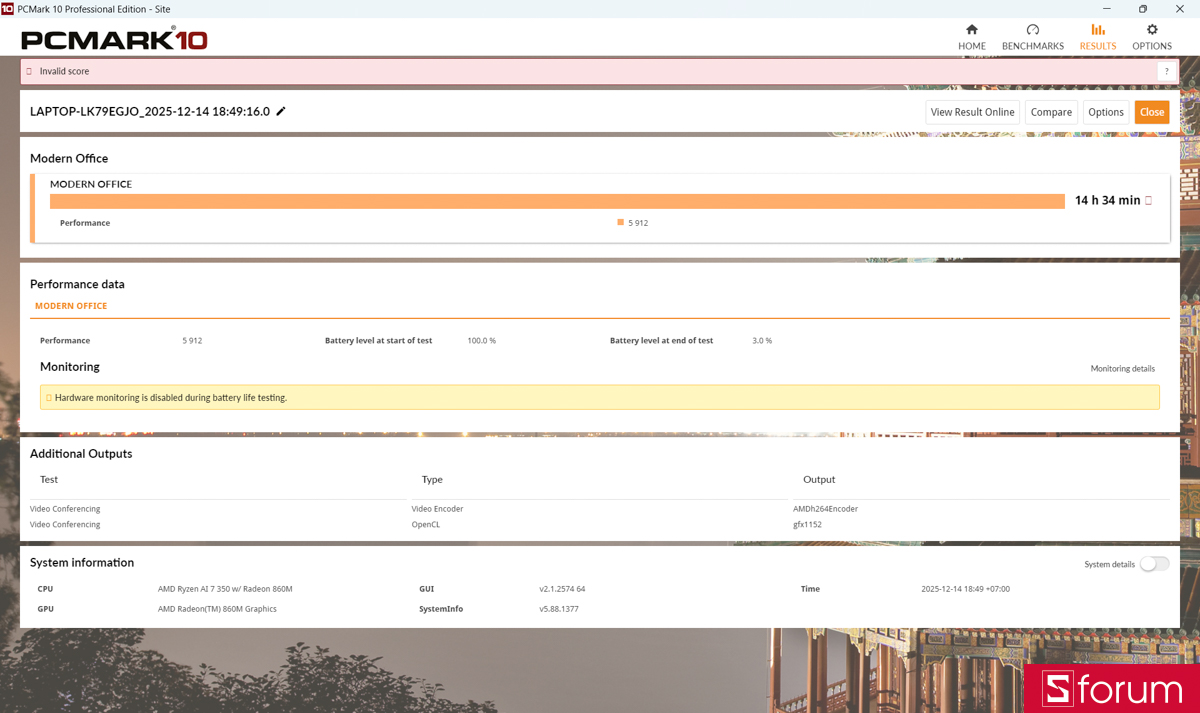 OmniBook 5 vẫn đạt hơn 14 tiếng trong bài test PCMark 10