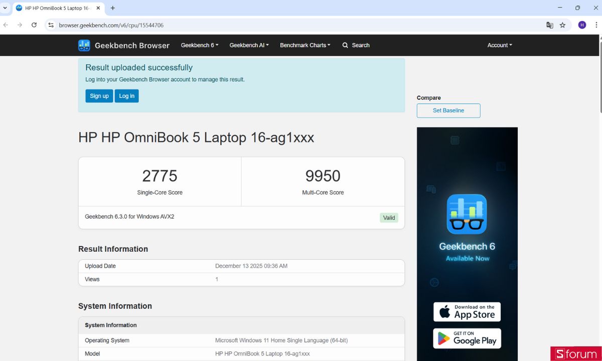 Điểm số benchmark qua các bài test HP OmniBook 5