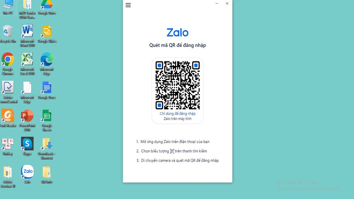 Cách đăng nhập Zalo bằng mã QR trên máy tính bước 1