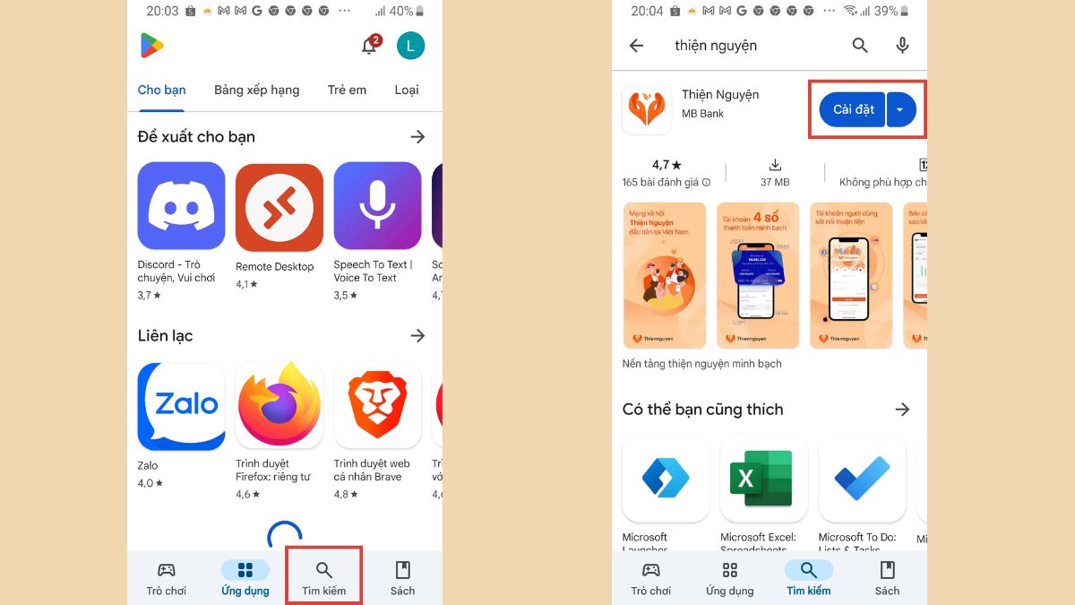 Cách tải ứng dụng Thiện Nguyện trên điện thoại Android