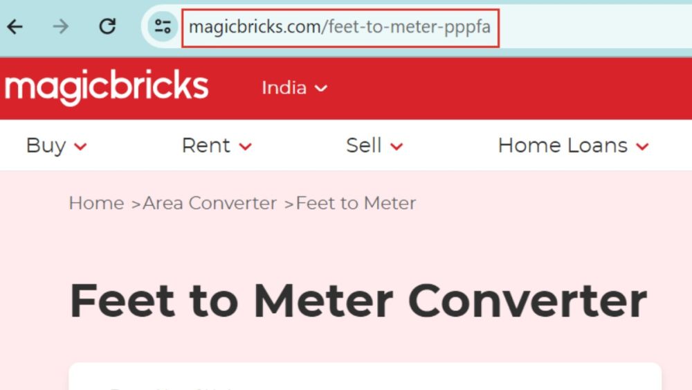 Cách chuyển đổi feet sang các đơn vị đo lường m,cm,dm bằng Magicbricks bước 1