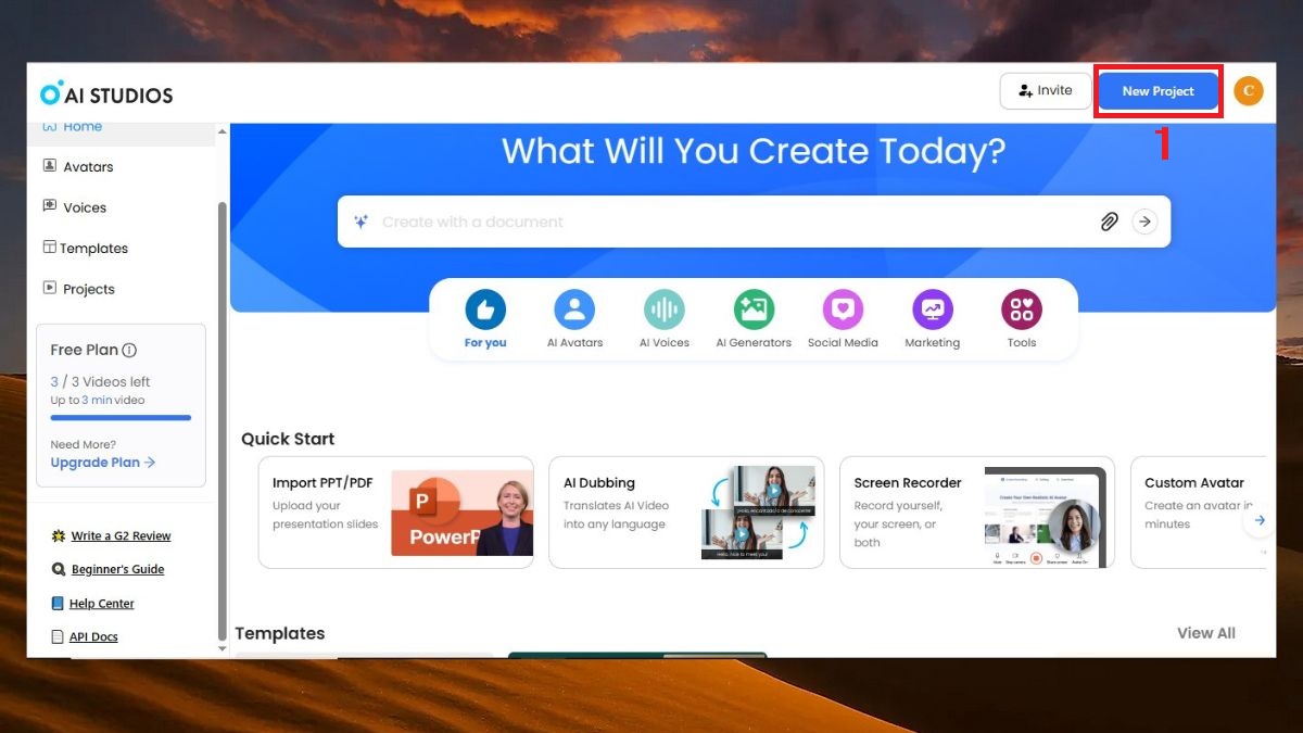 cách sử dụng DeepBrain AI sáng tạo video chuyển Powerpoint thành video bước 1