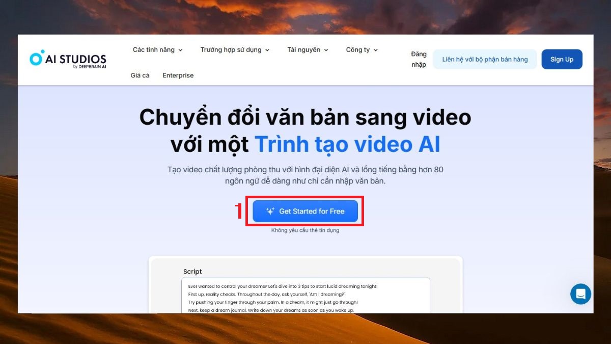 Cách đăng ký tài khoản DeepBrain AI miễn phí bước 1
