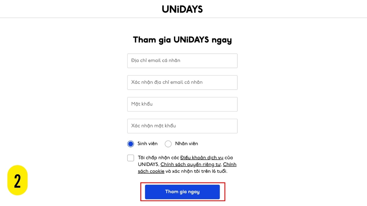Hướng dẫn cách đăng ký UNiDAYS với mail đuôi edu bước 2