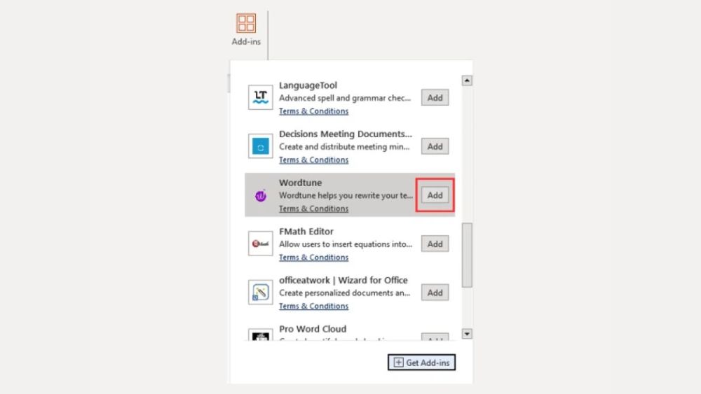 Hướng dẫn đăng nhập Wordtune trong Microsoft Word offline bước 2