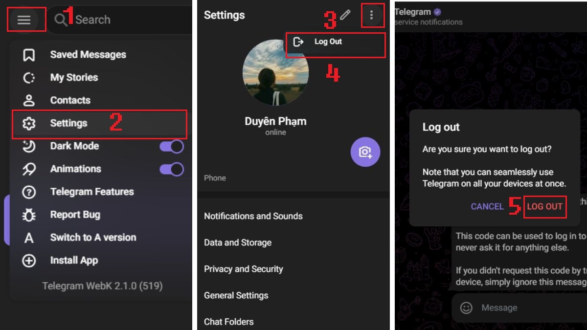 Cách đăng xuất Telegram trên máy tính