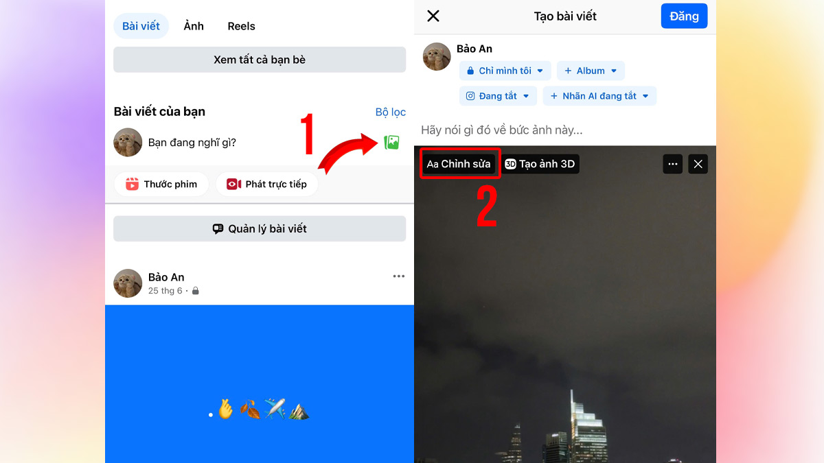 Cách thêm chữ vào ảnh trên iPhone bằng Facebook bước 1