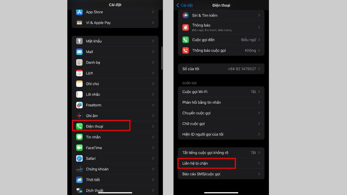 Hướng dẫn cách chặn số lạ bất kỳ trên iPhone từ phần cài đặt bước 2
