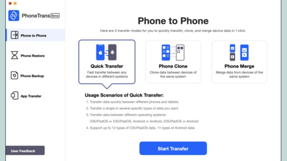 Dùng PhoneTrans – Phone to Phone Transfer bước 1
