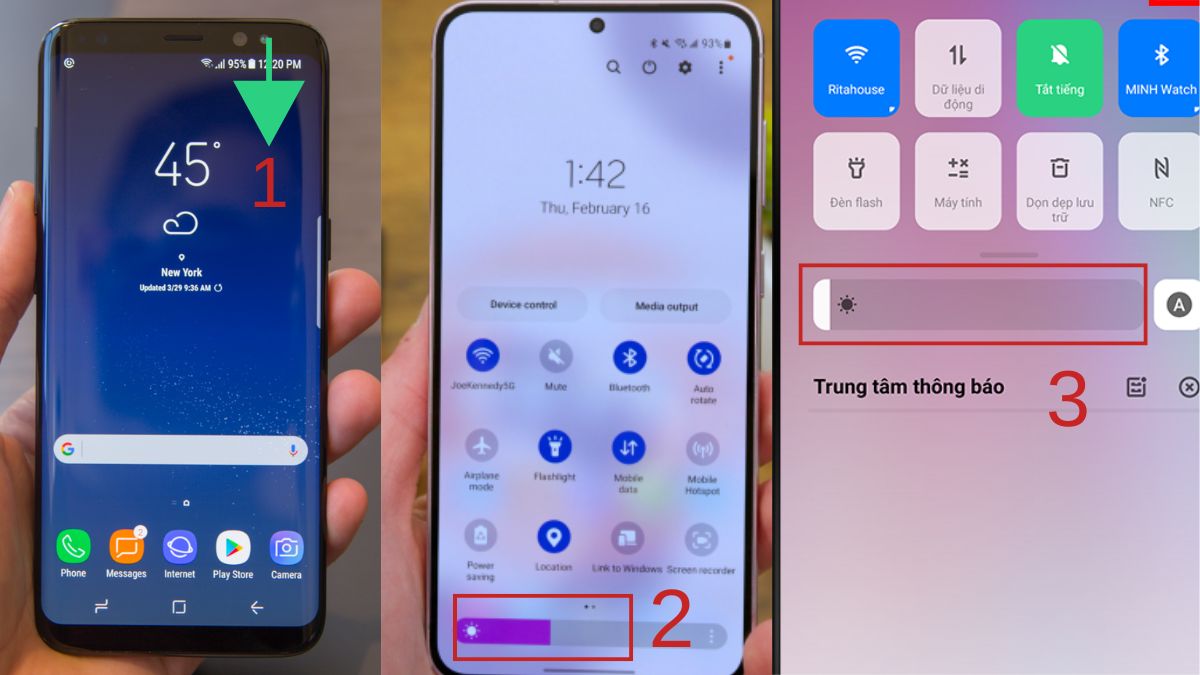 Cách giảm độ sáng màn hình điện thoại Android bằng thanh điều khiển