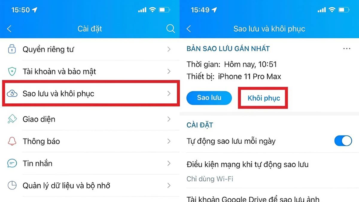 Cách khôi phục tin nhắn Zalo đã xóa chưa sao lưu - bước 3