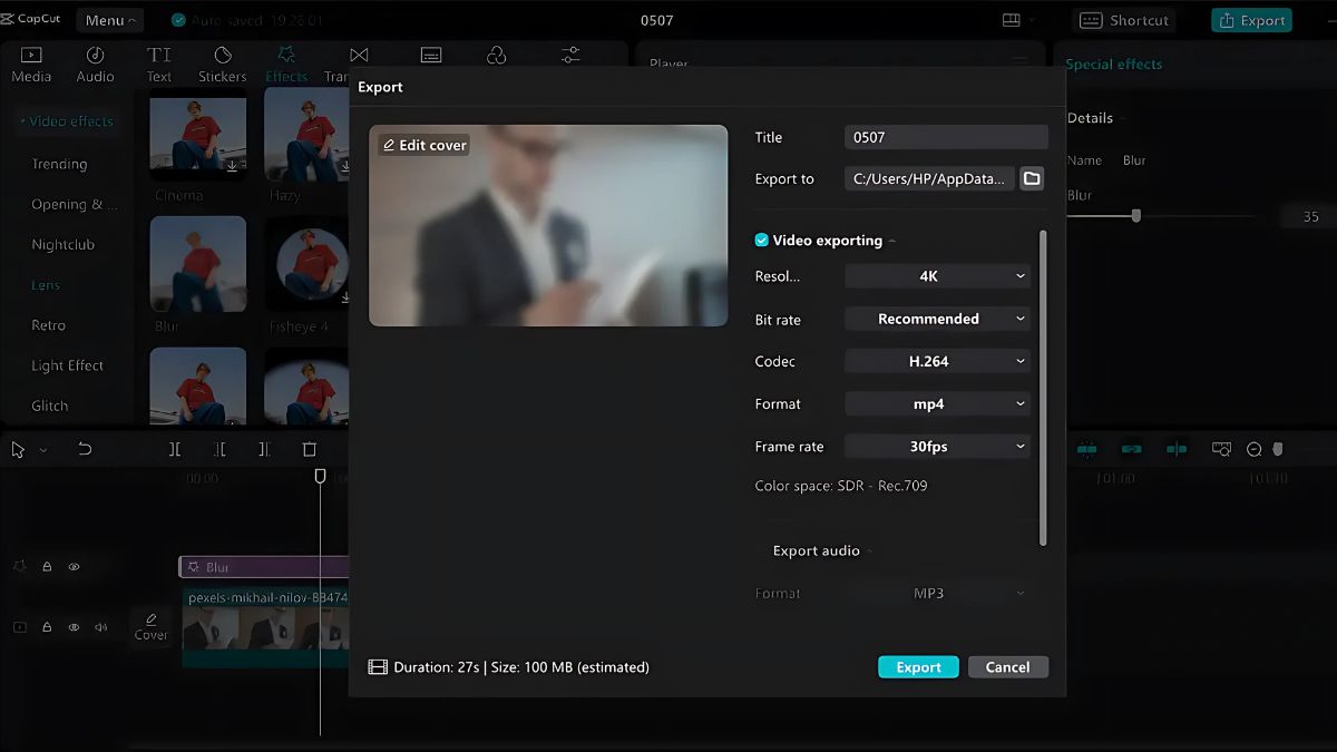Cách làm mờ 1 phần video trên CapCut PC bước 4