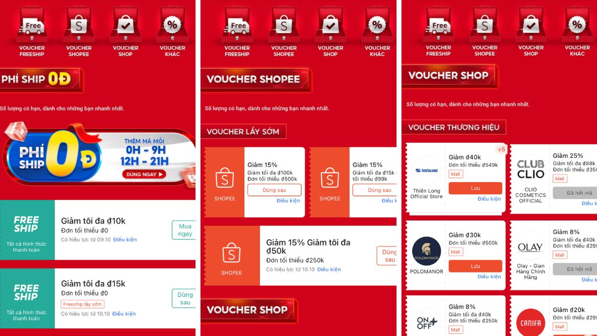 Các loại mã giảm giá của Shopee