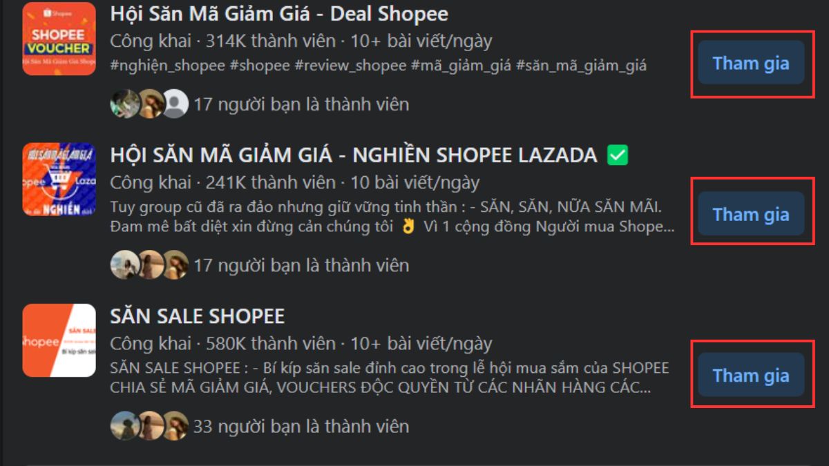 Cách săn sale Shopee 1k qua các hội nhóm bước 1