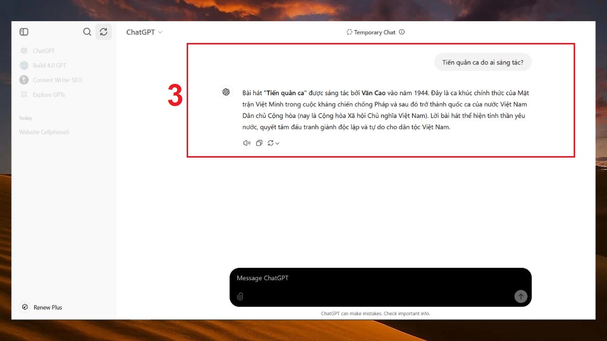 Cách dùng đoạn chat tạm thời ChatGPT-4o bước 3