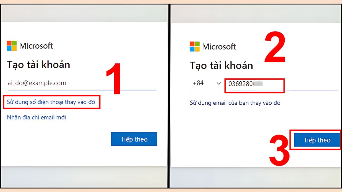 Cách tạo tài khoản Microsoft trên máy tính bằng số điện thoại bước 2