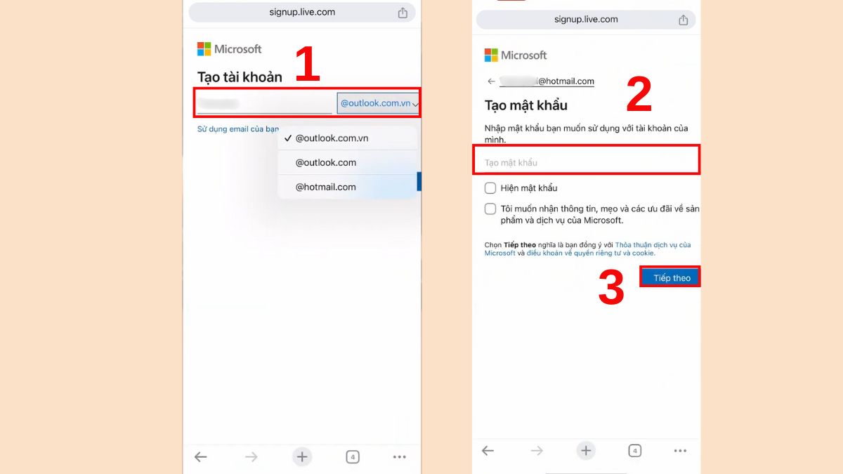 Cách tạo tài khoản Microsoft trên điện thoại bước 2