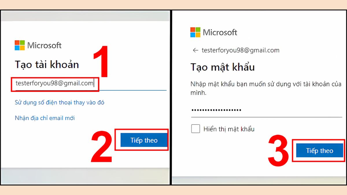 Cách tạo tài khoản Microsoft trên máy tính bằng gmail bước 2