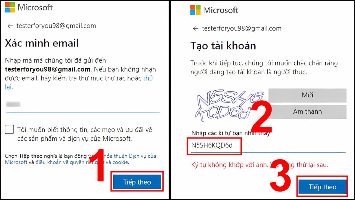 Cách tạo tài khoản Microsoft trên máy tính bằng gmail bước 4