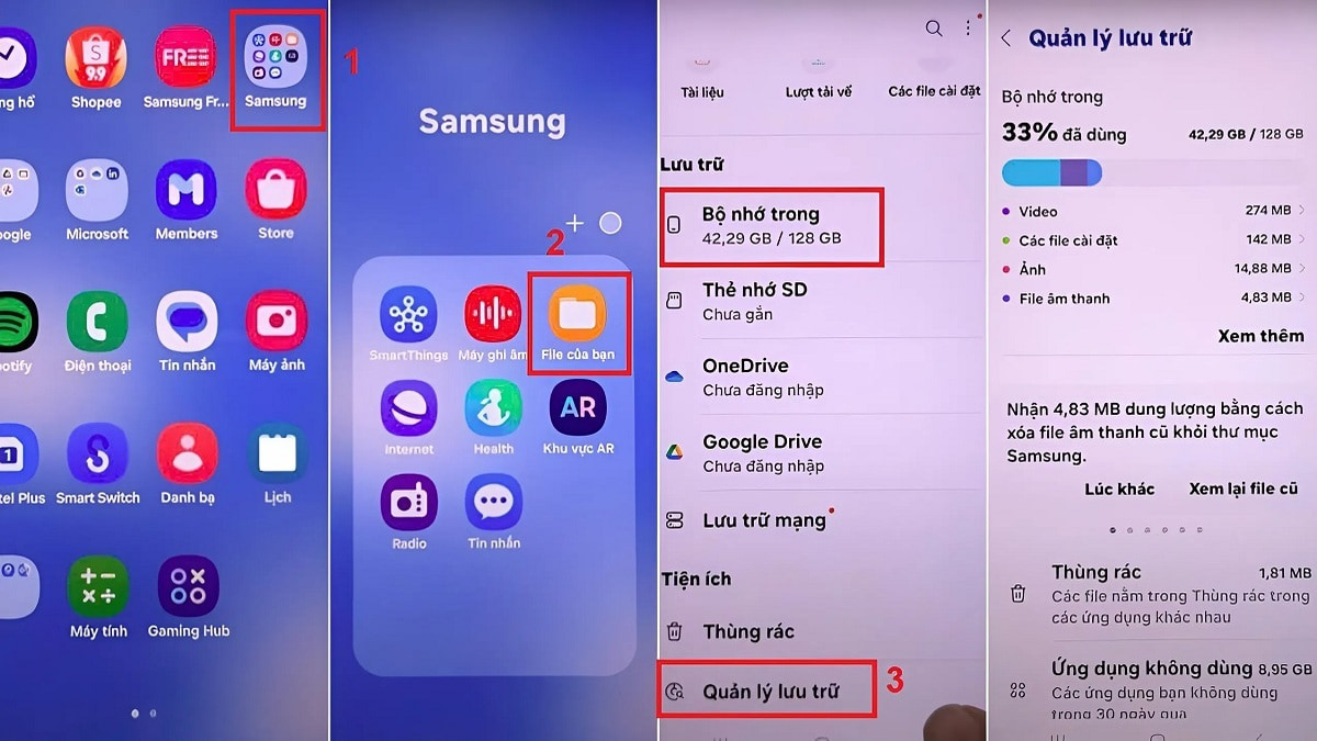 cách xem dung lượng Samsung trong trình quản lý tập tin
