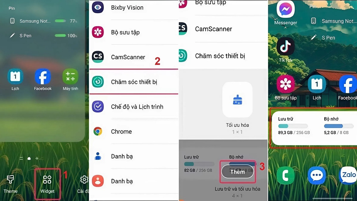 cách xem dung lượng Samsung bằng widget
