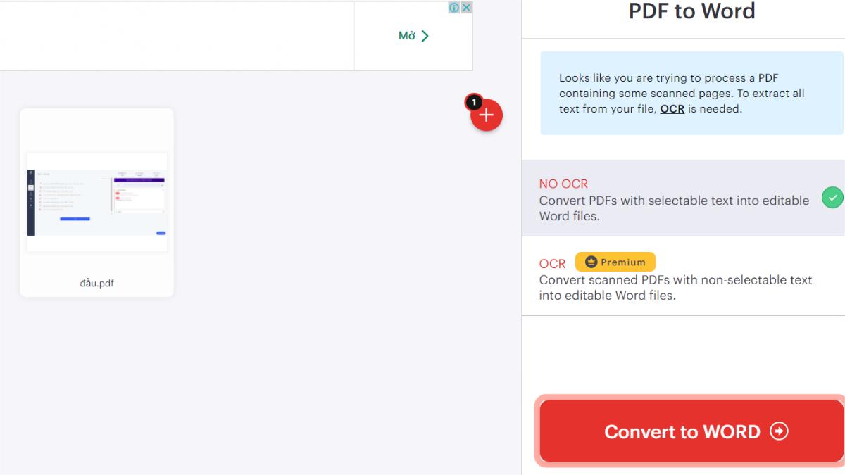 Chuyển PDF sang Word không lỗi font bằng ilovepdf.com bước 3
