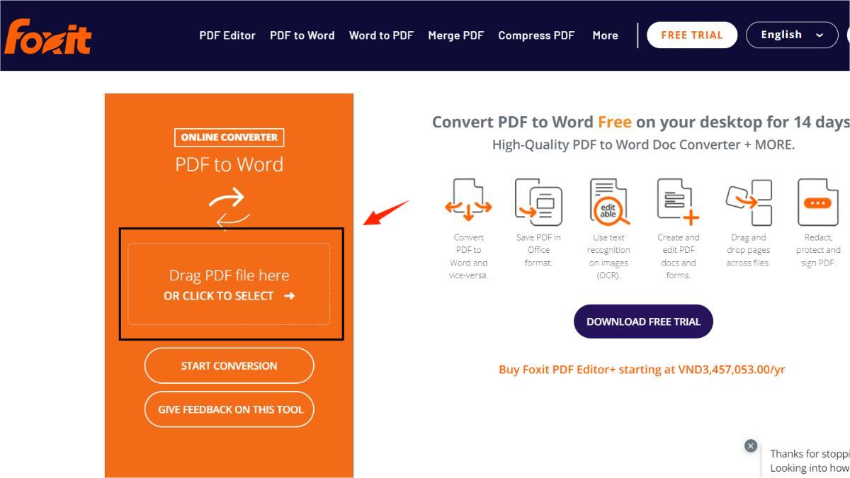 Chuyển PDF sang Word bằng Foxit Reader bước 2
