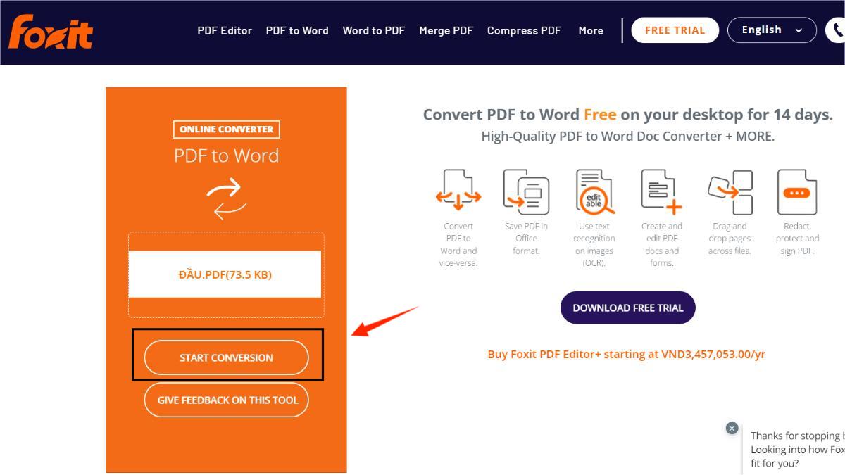 Chuyển PDF sang Word bằng Foxit Reader bước 3