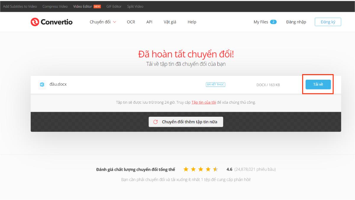 Chuyển PDF sang Word miễn phí bằng Convertio bước 3
