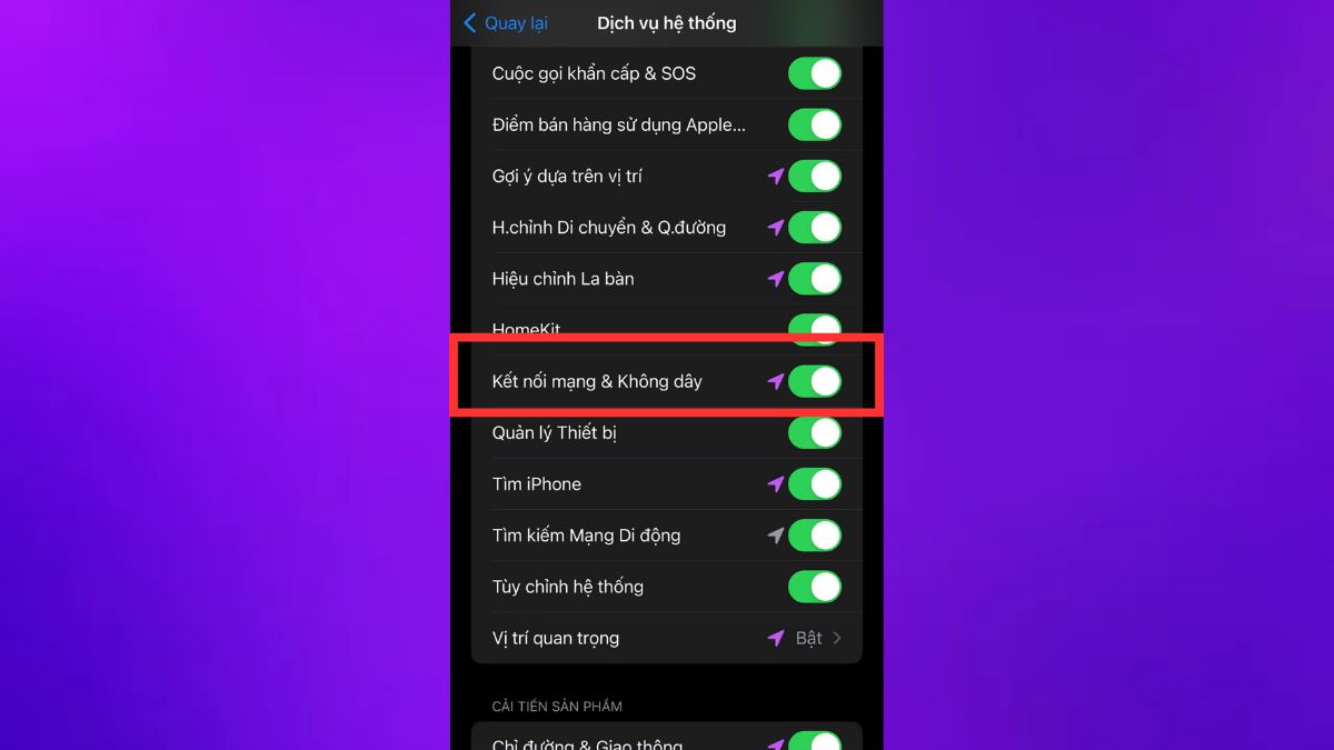 Tắt định vị trên IOS khắc phục iPhone không kết nối được wifi bước 4