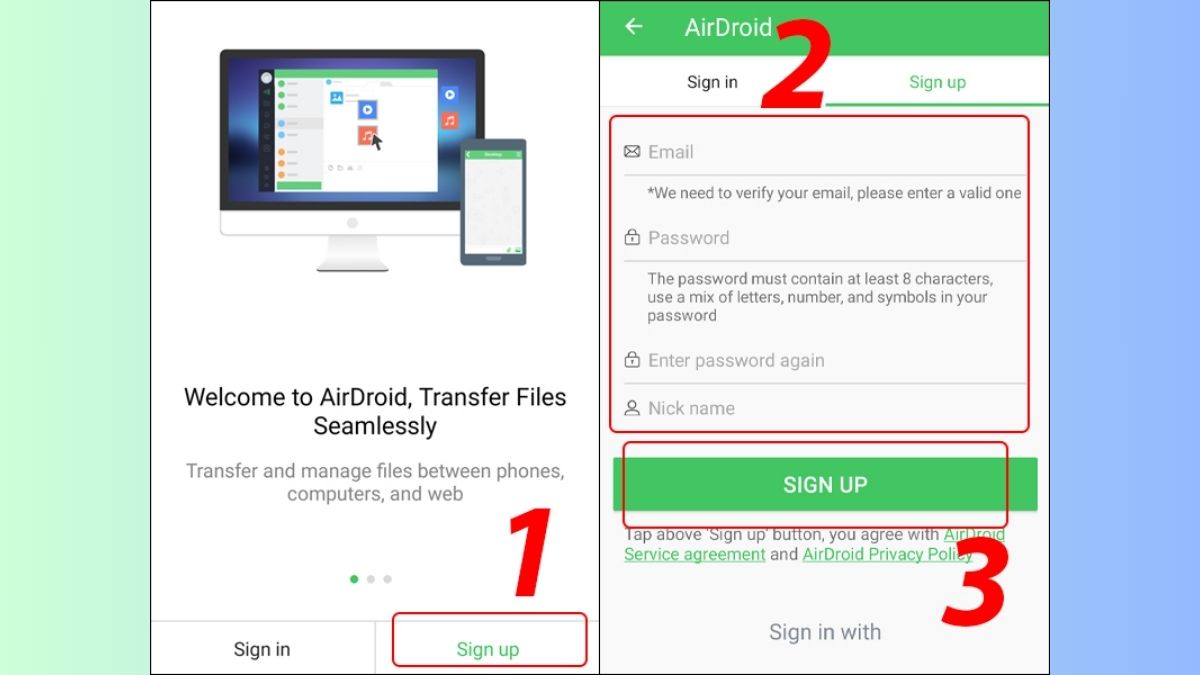 Kết nối Samsung với máy tính bằng AirDroid bước 2