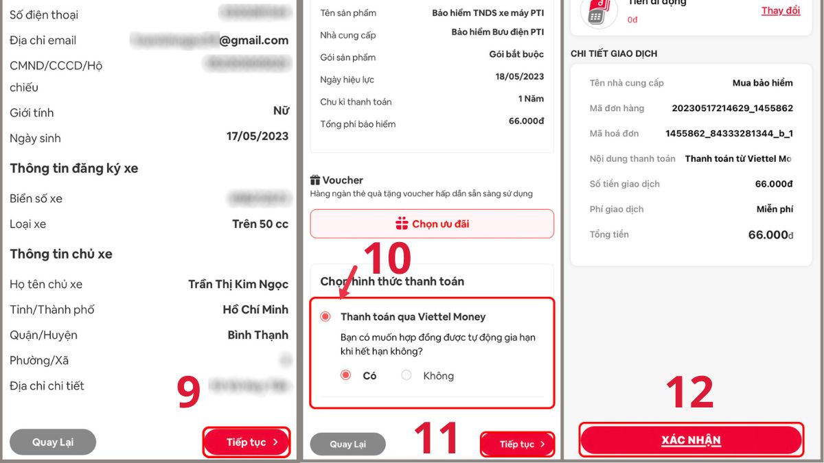 Hướng dẫn mua bảo hiểm xe máy online Viettel Money bước 3