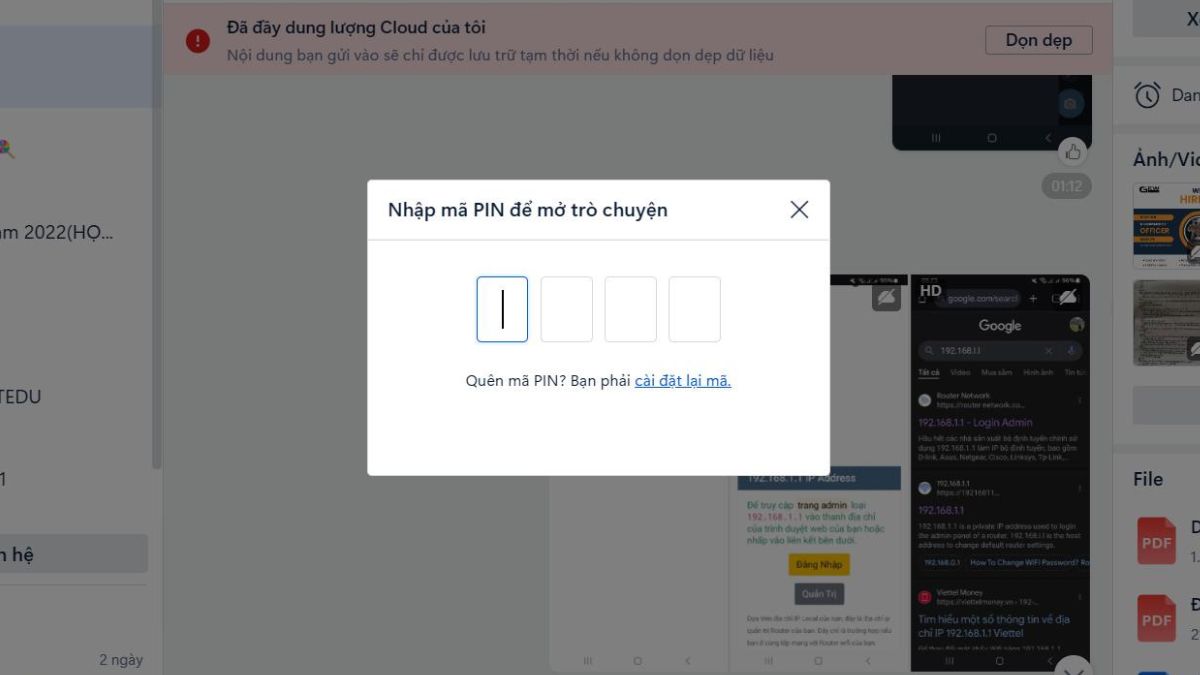 Hướng dẫn tìm nhóm zalo bị ẩn bằng mã PIN bước 2