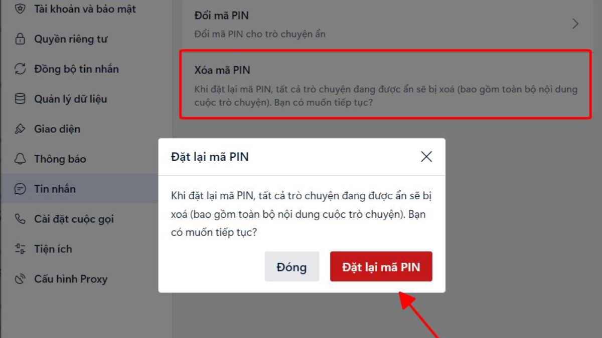 Cách xóa cài đặt mã PIN để tìm nhóm Zalo bị ẩn bước 3