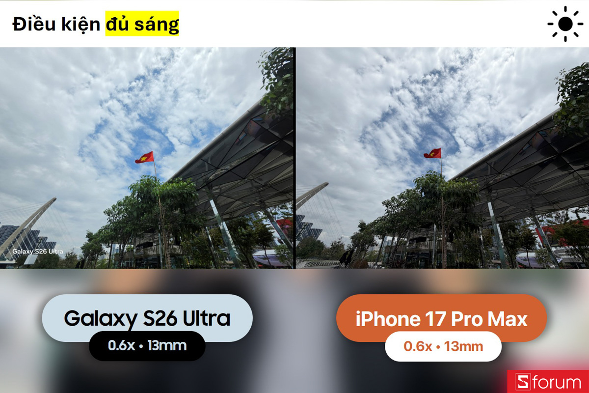 So sánh camera Galaxy S26 Ultra và iPhone 17 Pro Max trong điều kiện đủ sáng