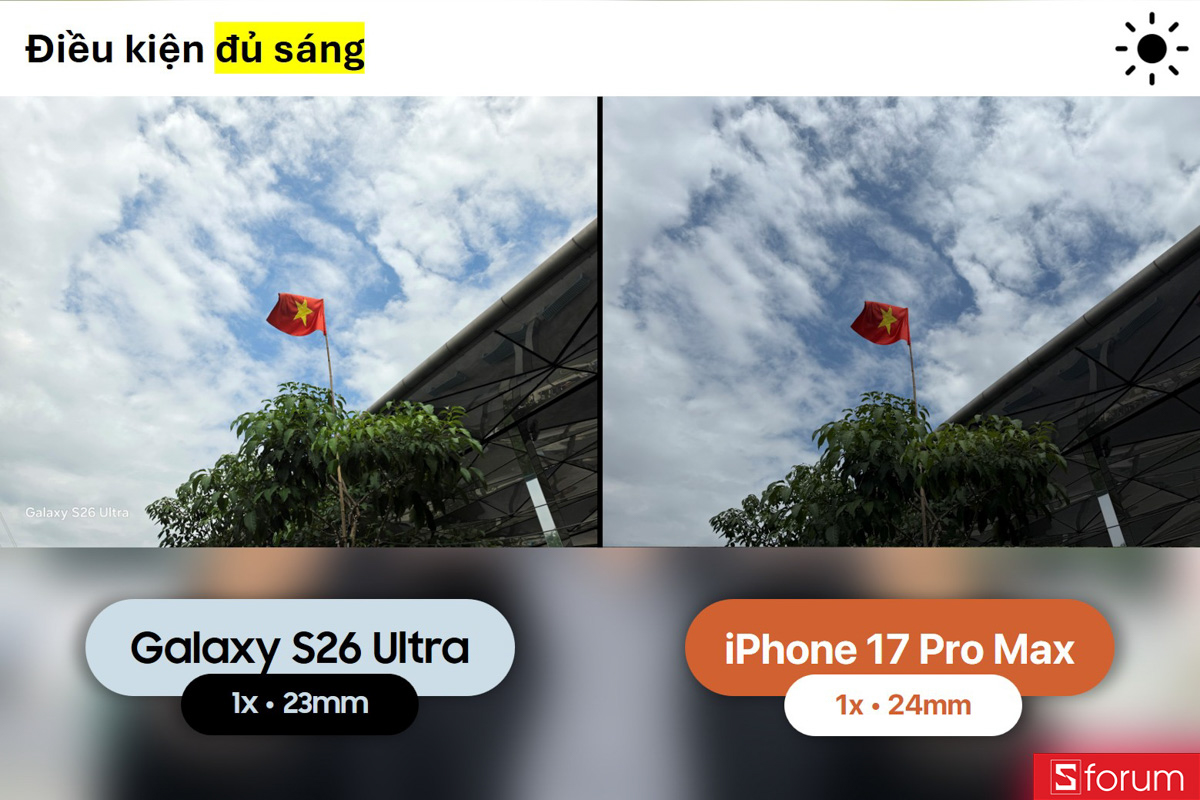 So sánh camera Galaxy S26 Ultra và iPhone 17 Pro Max trong điều kiện đủ sáng