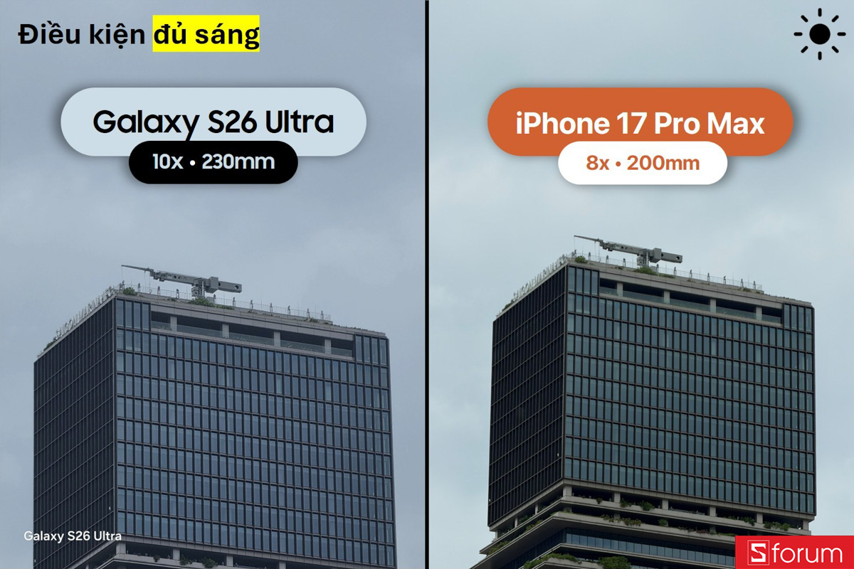 So sánh camera Galaxy S26 Ultra và iPhone 17 Pro Max trong điều kiện đủ sáng